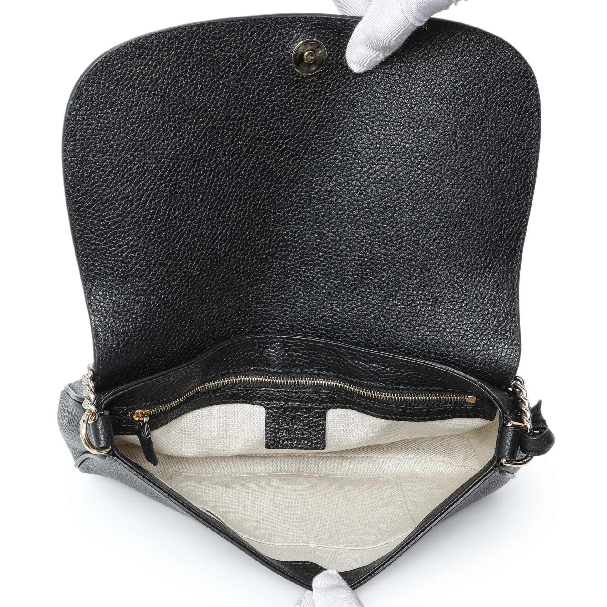 Exclusive Gucci Black Pebbled Calfskin Medium Soho Flap Crossbody — Top View