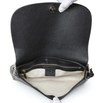 Exclusive Gucci Black Pebbled Calfskin Medium Soho Flap Crossbody — Top View
