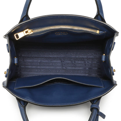 Exclusive Prada Blue Saffiano Cuir Small Monochrome Top Handle Tote — Detail View