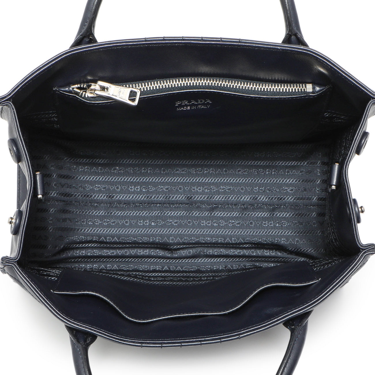 Exclusive Prada Navy Soft Calfskin Impunture Diagramme Tote — Alternate View 8