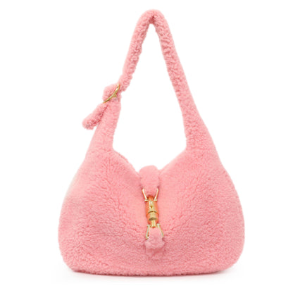 Exclusive Gucci Lotus Pink Shearling Small Jackie 1961 Shoulder Bag — Front View