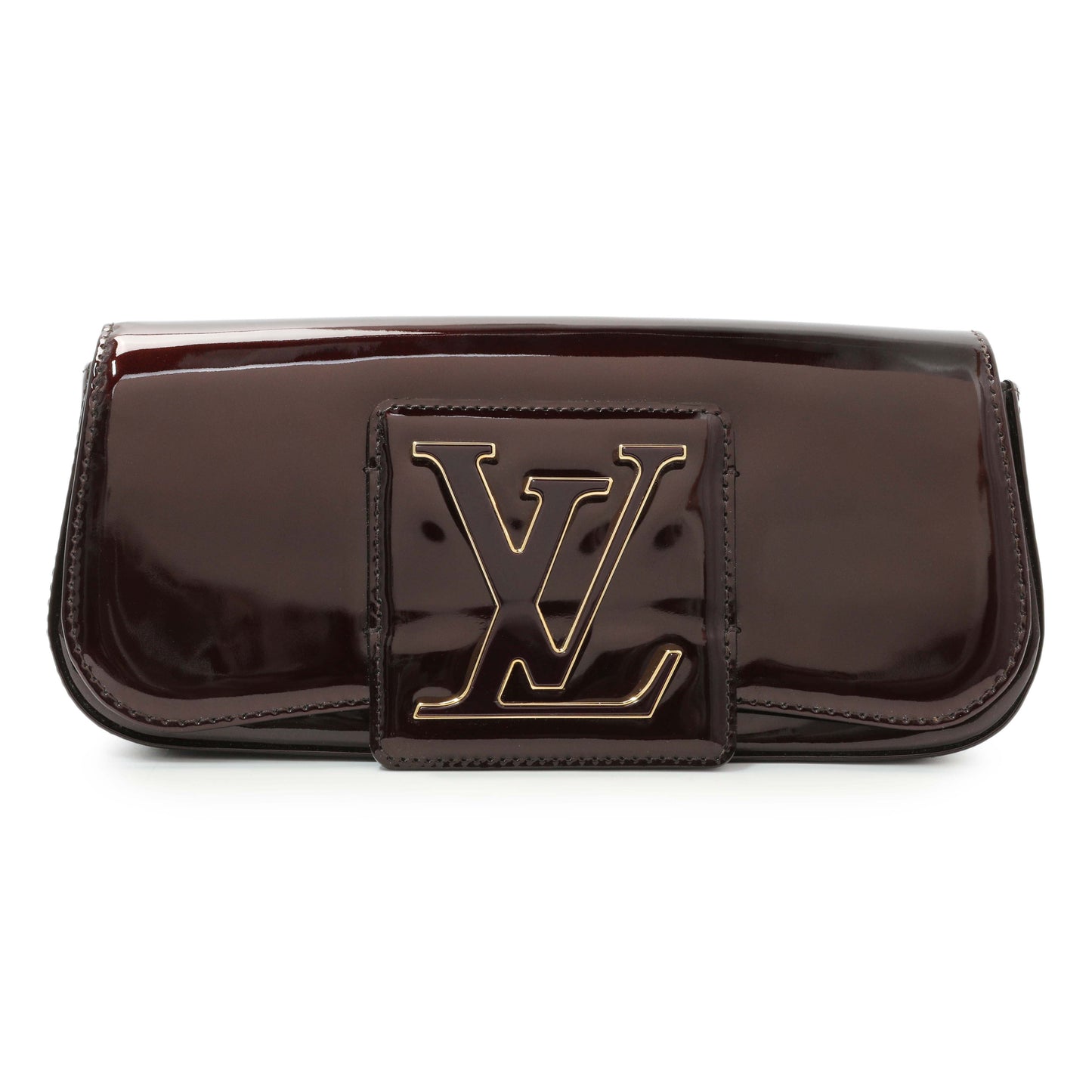 Exclusive Louis Vuitton Amarante Patent Sobe Clutch — Front View
