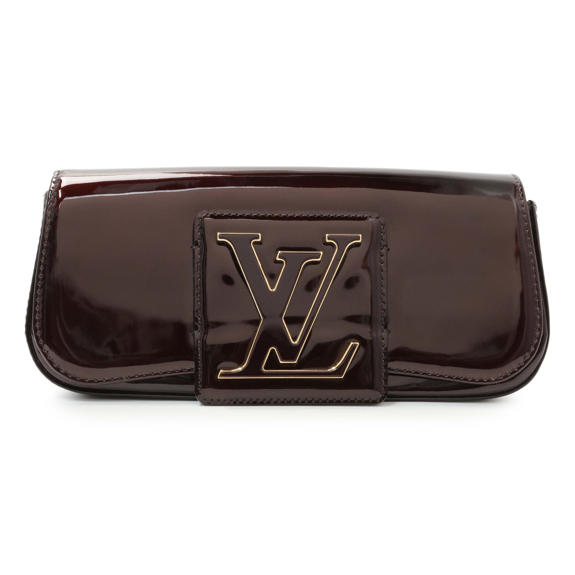 Exclusive Louis Vuitton Amarante Patent Sobe Clutch — Front View