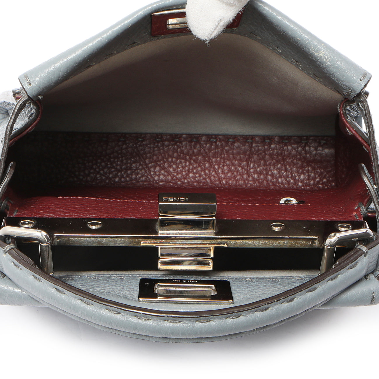 Exclusive Fendi Tempesta Calfskin Romano Selleria Mini Peekaboo Iconic Satchel — Detail View