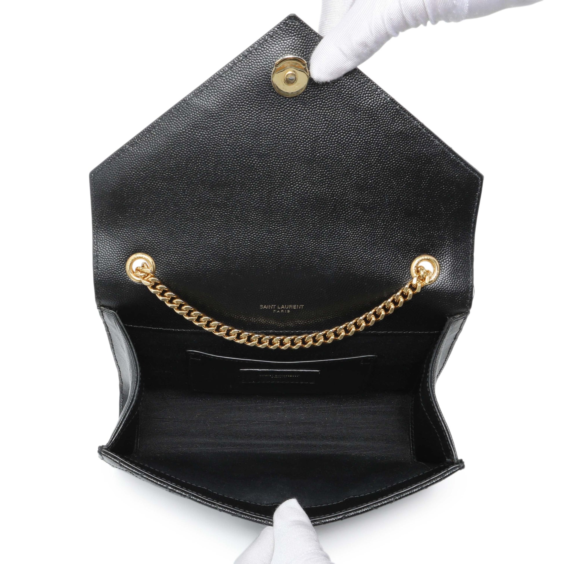 Exclusive Saint Laurent Black Grain De Poudre Textured Mixed Matelasse Triquilt Small Monogram Satchel — Alternate View 8