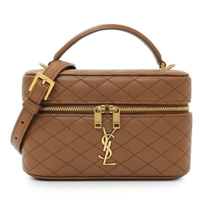 Exclusive Saint Laurent Brown Lambskin Quilted Mini Gaby Vanity — Front View