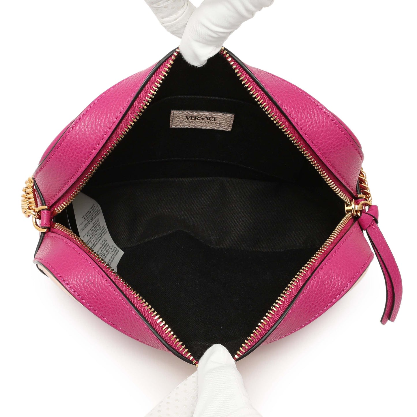 Exclusive Versace Fuchsia Calfskin Small Virtus Camera Bag — Top View
