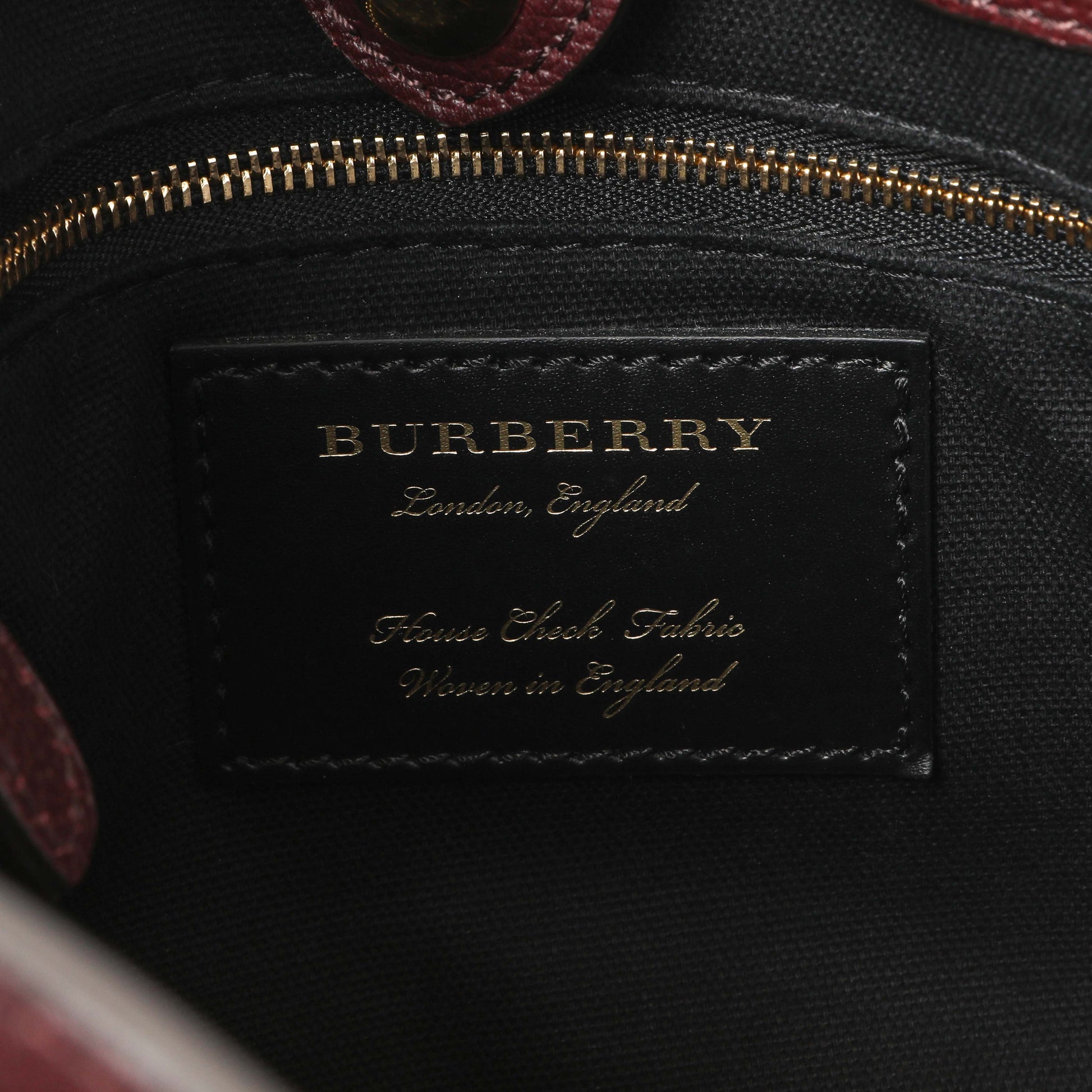 Exclusive Burberry Burgundy Calfskin House Check Small Banner Tote — Alternate View 9