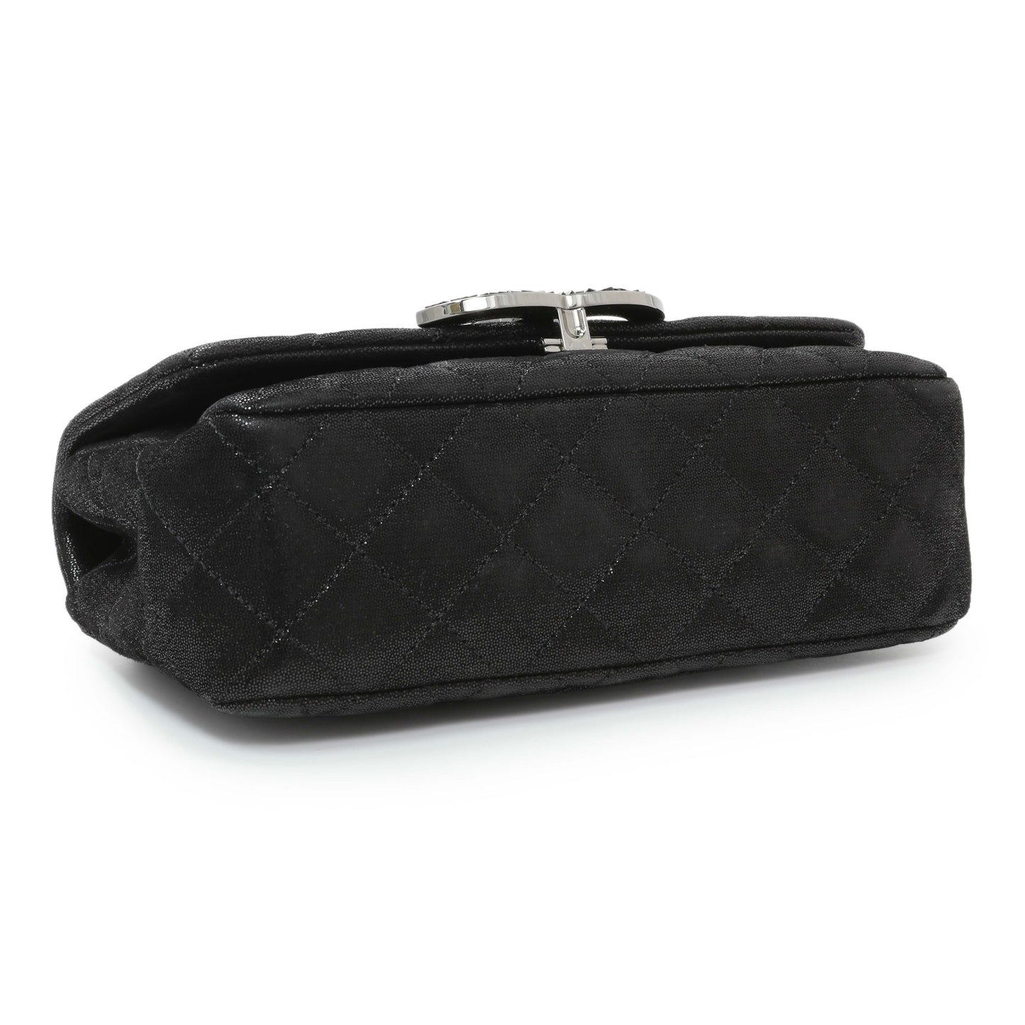 Exclusive Chanel Black Irridescent Calfskin Crystal CC Mini Flap — Back View