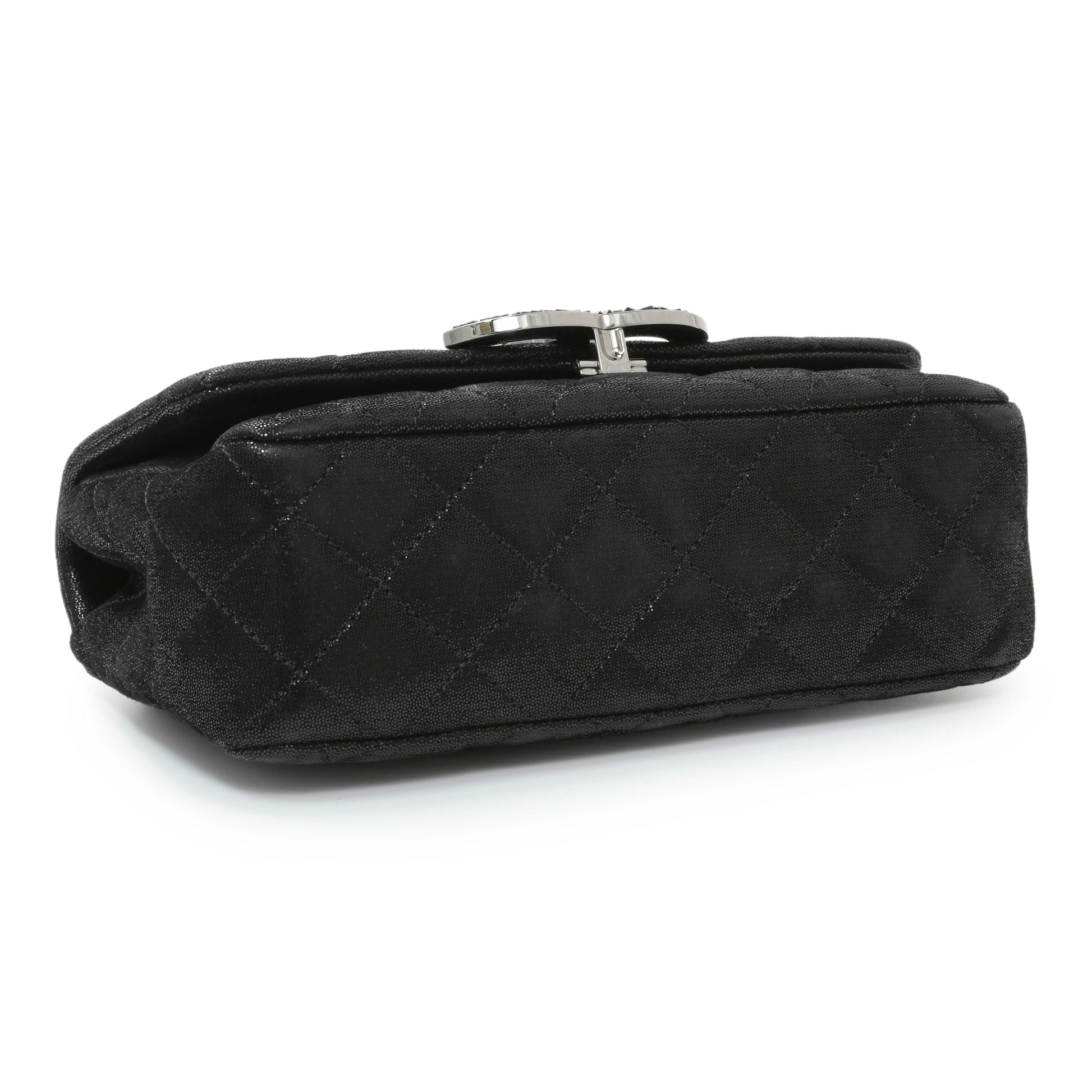 Exclusive Chanel Black Irridescent Calfskin Crystal CC Mini Flap — Back View