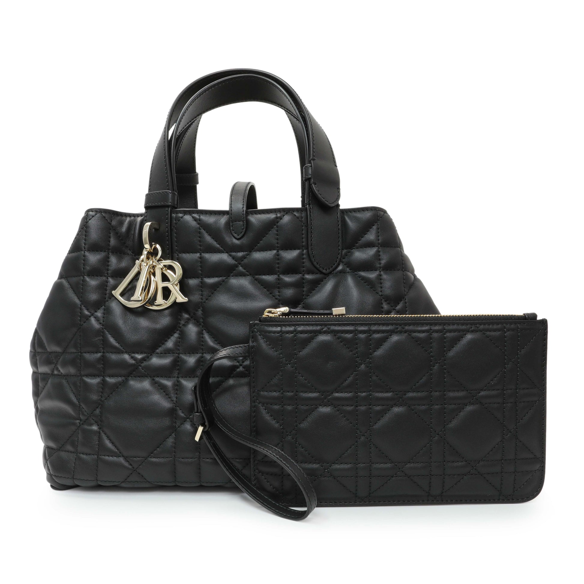 Exclusive Christian Dior Black Calfskin Macrocannage Medium Toujours — Front View