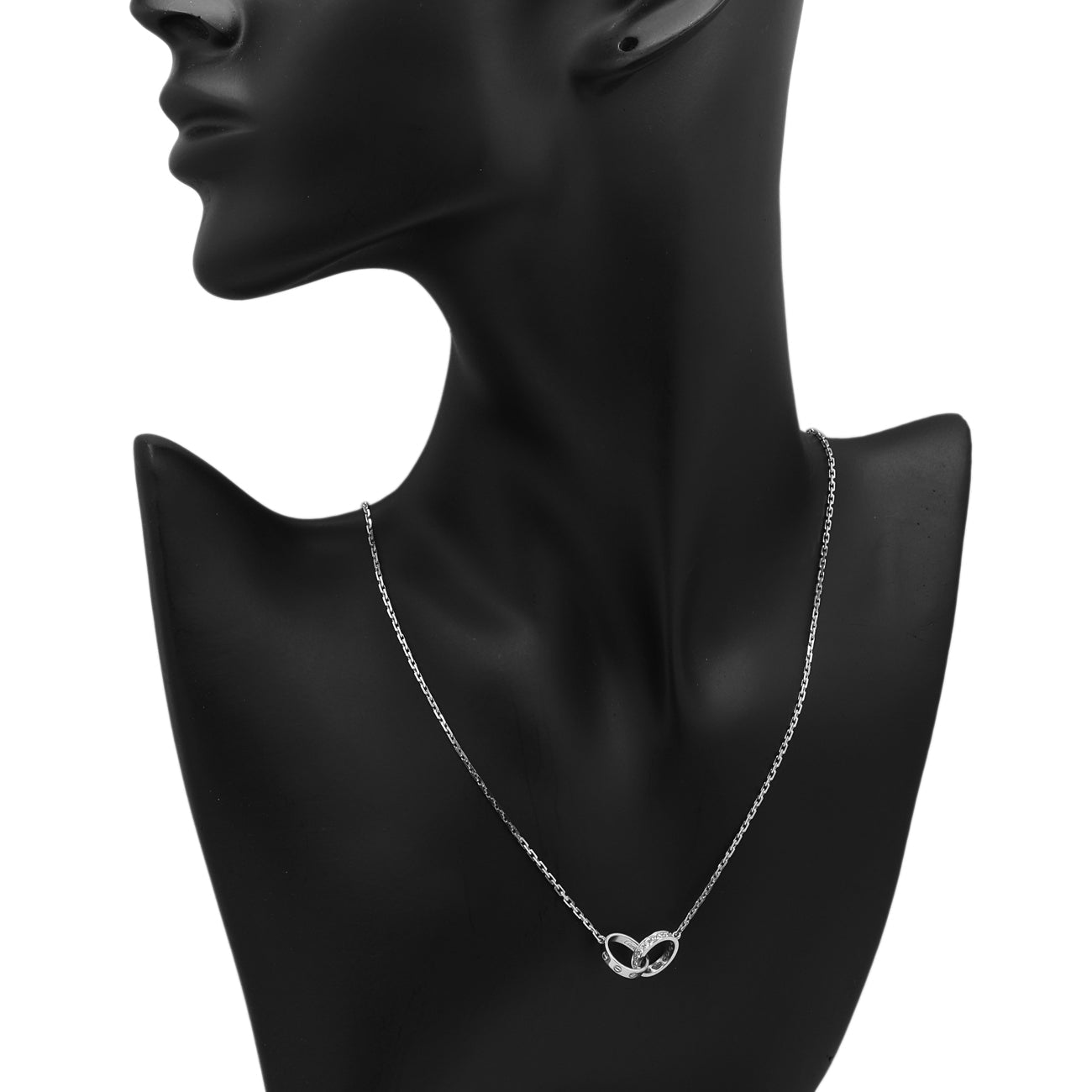 Exclusive Cartier 18K White Gold & Diamond Interlocking Love Necklace — Top View