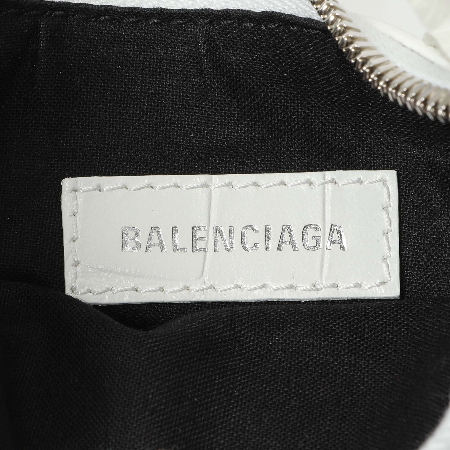 Exclusive Balenciaga White Crocodile Embossed Calfskin Le Cagole Shoulder Bag XS — Lifestyle View