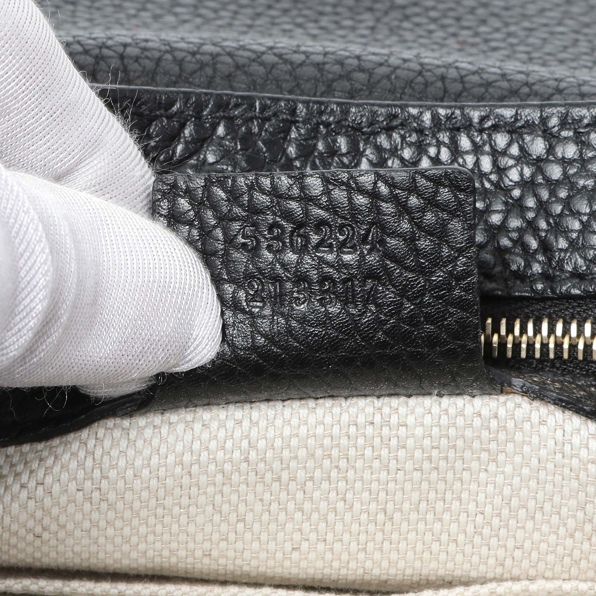 Exclusive Gucci Black Pebbled Calfskin Medium Soho Flap Crossbody — Lifestyle View