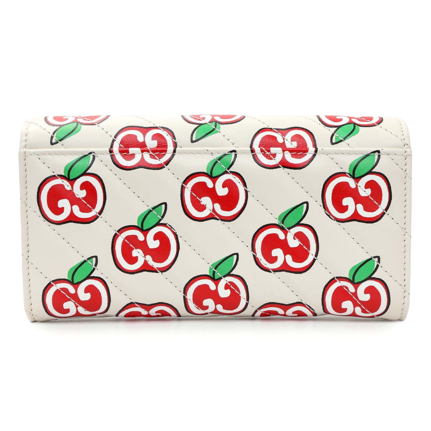 Exclusive Gucci Ivory Calfskin Monogram Matelasse Diagonal GG Apple Marmont Continental Wallet — Side View