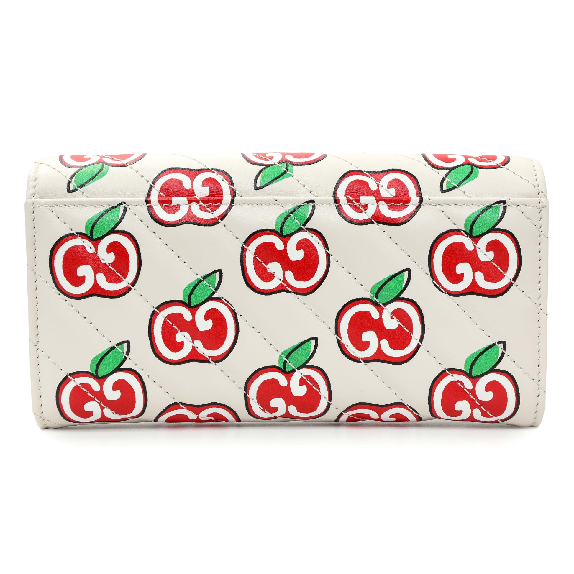 Exclusive Gucci Ivory Calfskin Monogram Matelasse Diagonal GG Apple Marmont Continental Wallet — Side View