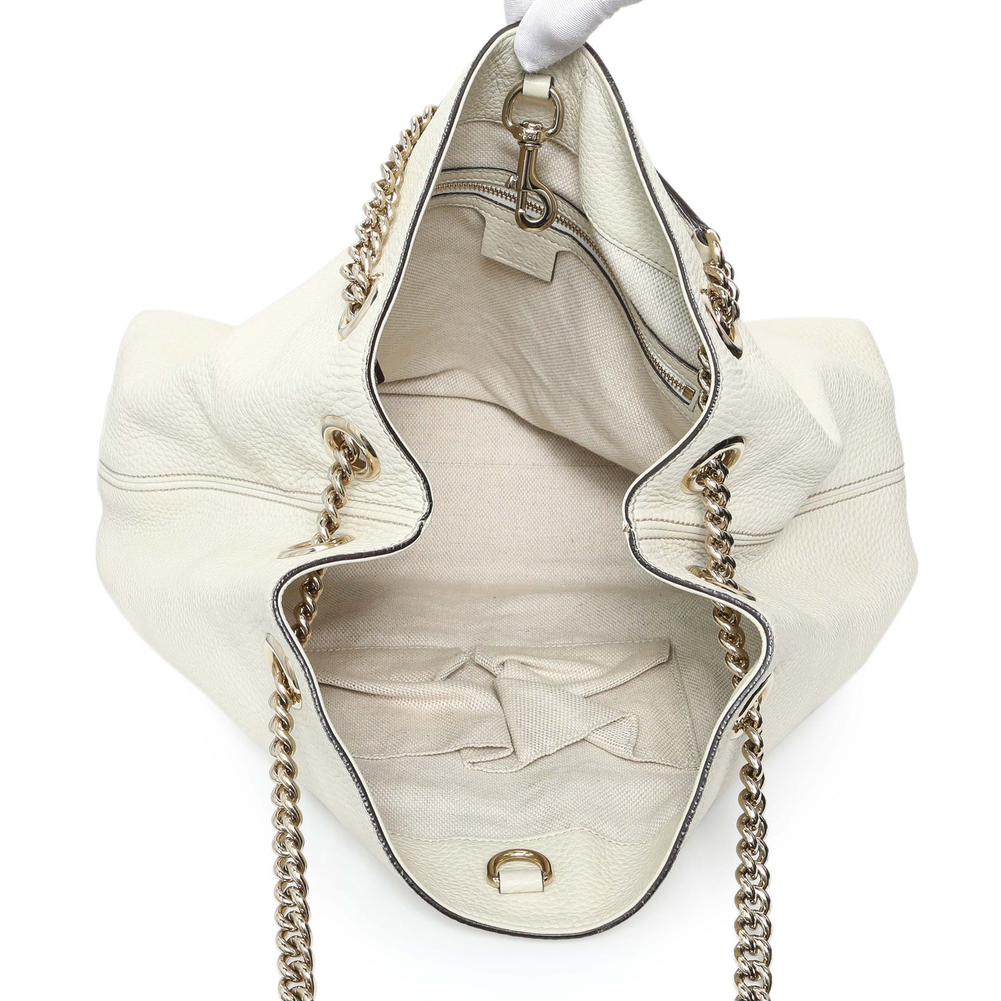 Exclusive Gucci White Pebbled Calfskin Medium Soho Chain Shoulder Bag — Alternate View 8