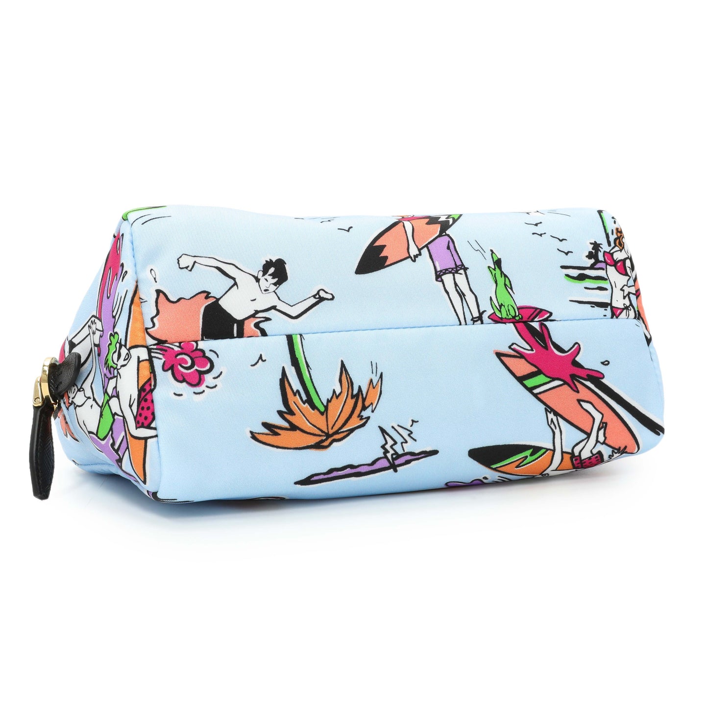 Exclusive Prada Blue Tessuto Stampato Nylon Saffiano Surf Print Wrist Pouch — Back View