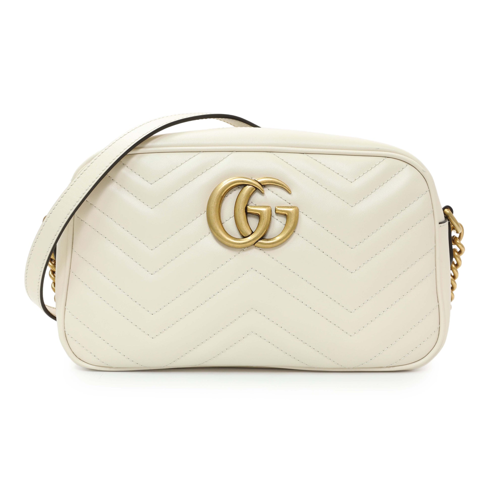 Exclusive Gucci White Calfskin Matelasse Small GG Marmont Chain Shoulder Bag — Front View