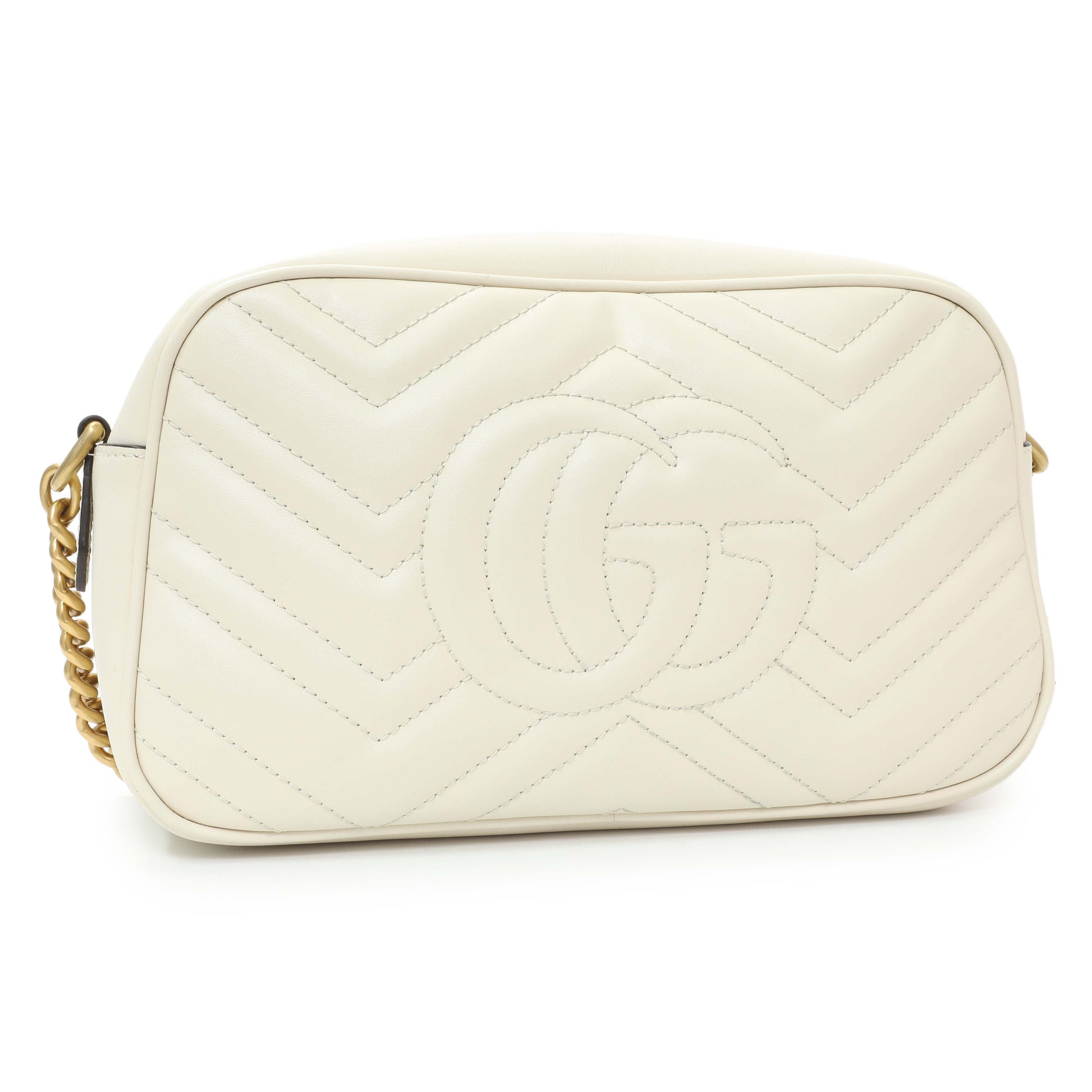Exclusive Gucci White Calfskin Matelasse Small GG Marmont Chain Shoulder Bag — Side View