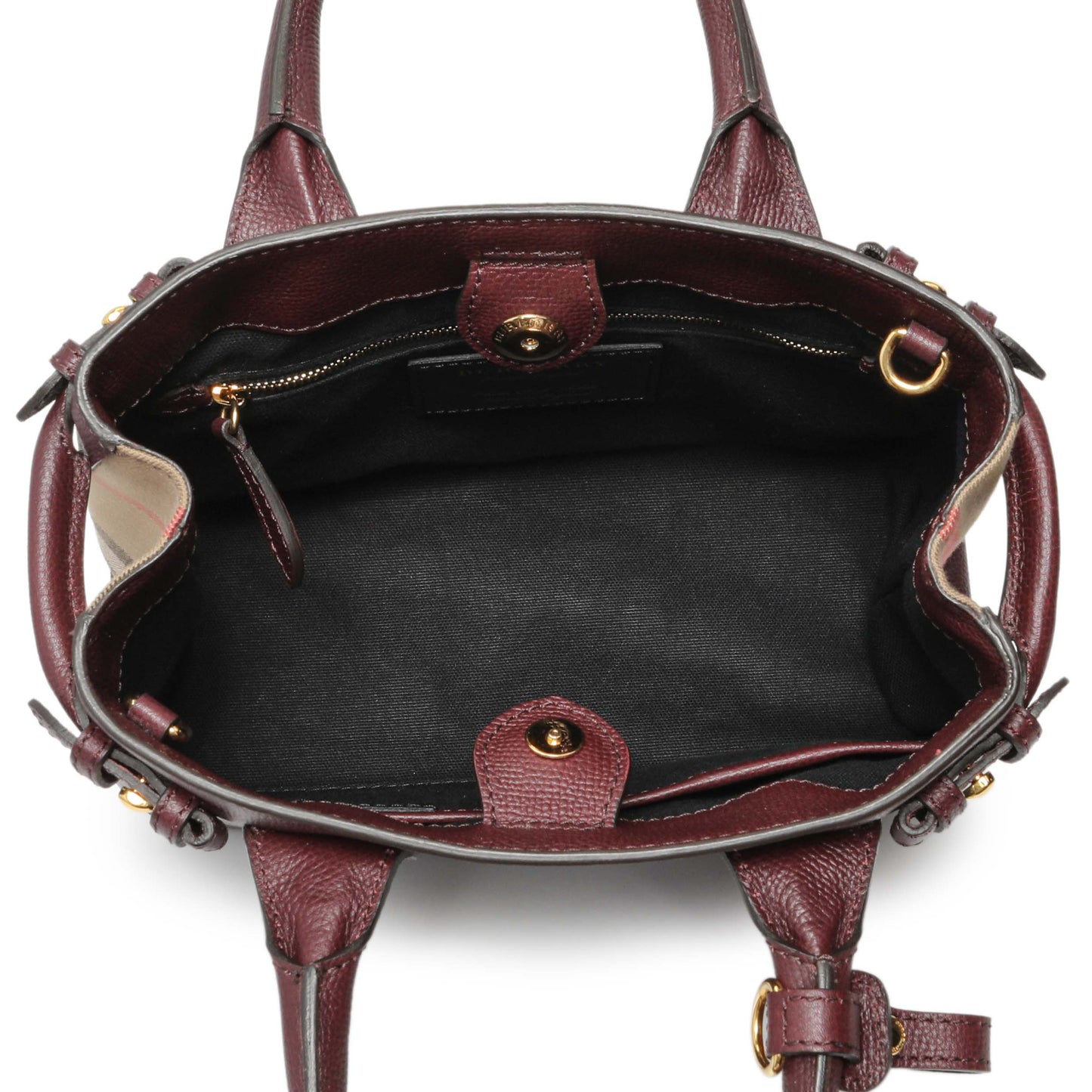 Exclusive Burberry Burgundy Calfskin House Check Small Banner Tote — Alternate View 8