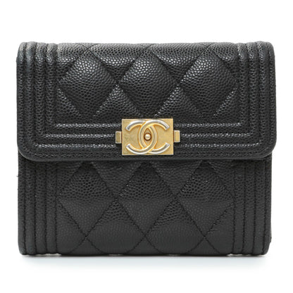 Exclusive Chanel Black Caviar Quilted Compact Boy Wallet — Front View