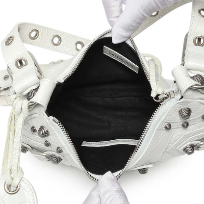 Exclusive Balenciaga White Crocodile Embossed Calfskin Le Cagole Shoulder Bag XS — Detail View