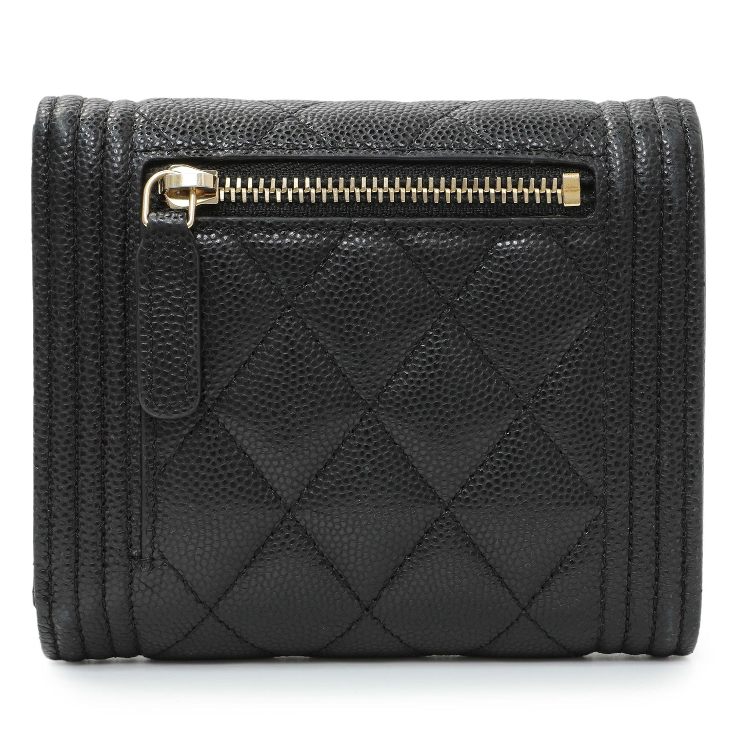 Exclusive Chanel Black Caviar Quilted Compact Boy Wallet — Side View