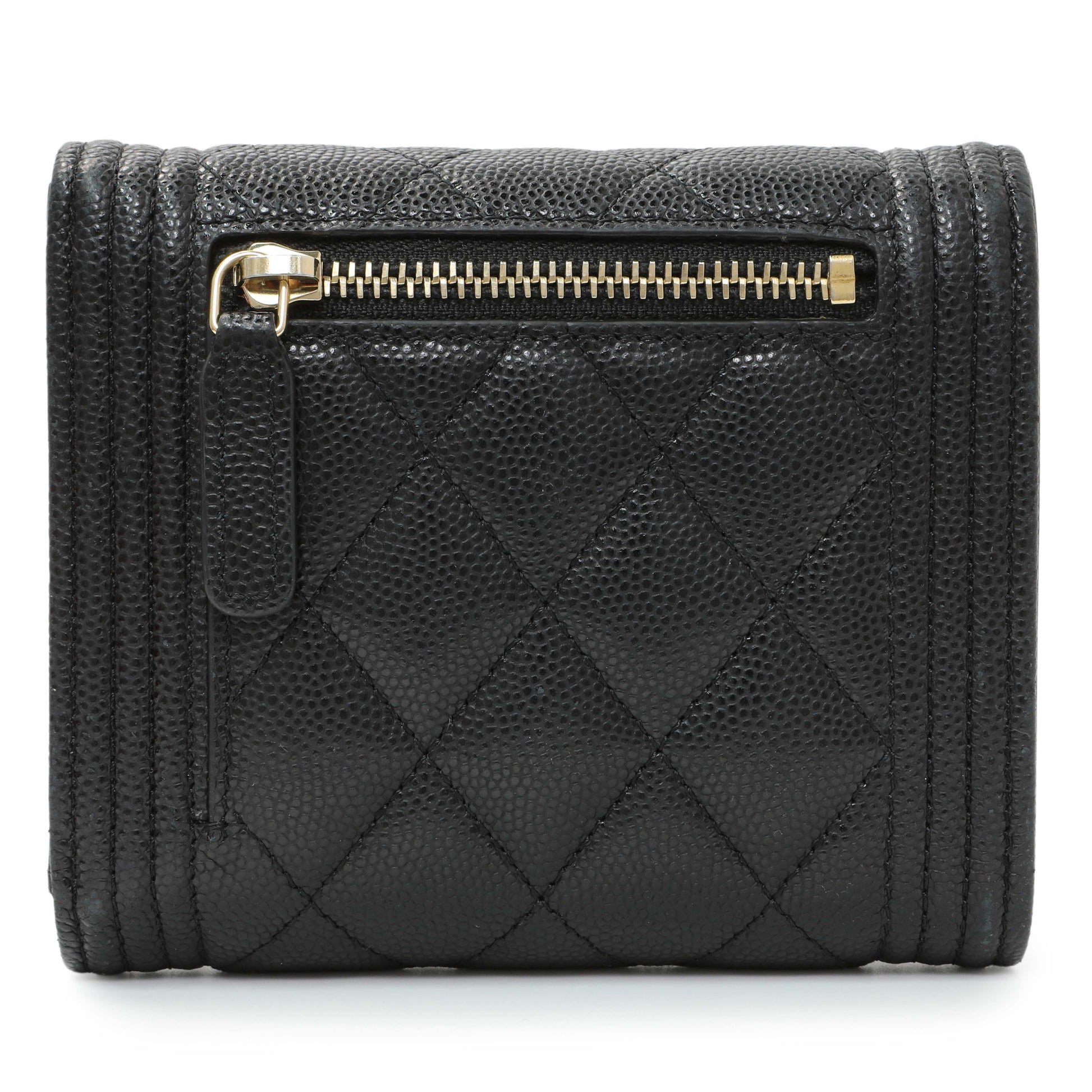 Exclusive Chanel Black Caviar Quilted Compact Boy Wallet — Side View