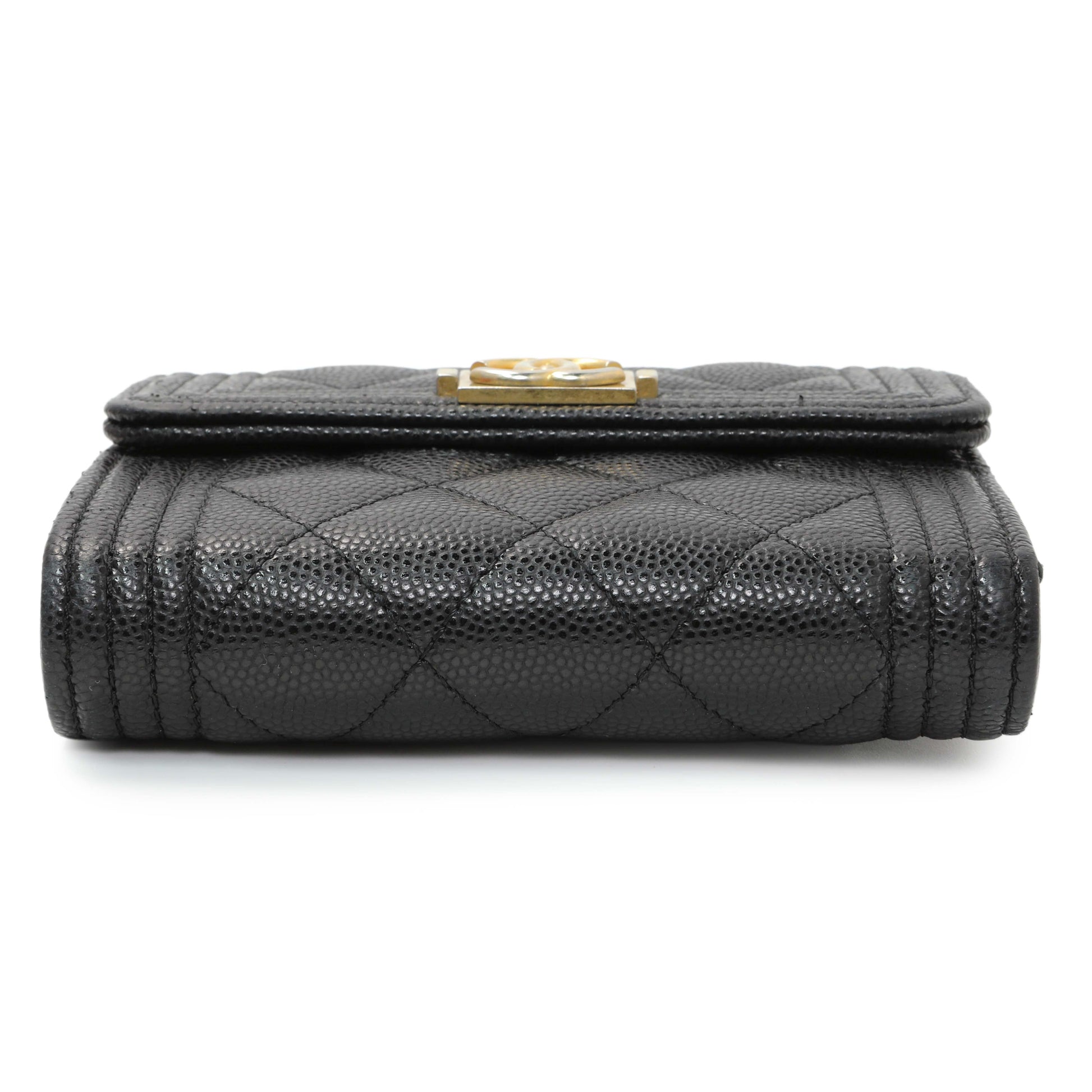 Exclusive Chanel Black Caviar Quilted Compact Boy Wallet — Back View