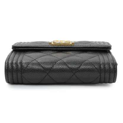 Exclusive Chanel Black Caviar Quilted Compact Boy Wallet — Back View