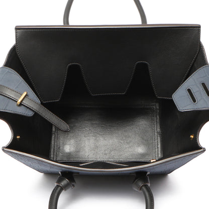 Exclusive Celine Navy Crocodile Embossed Nubuck Calfskin Small Tie Knot Tote — Top View