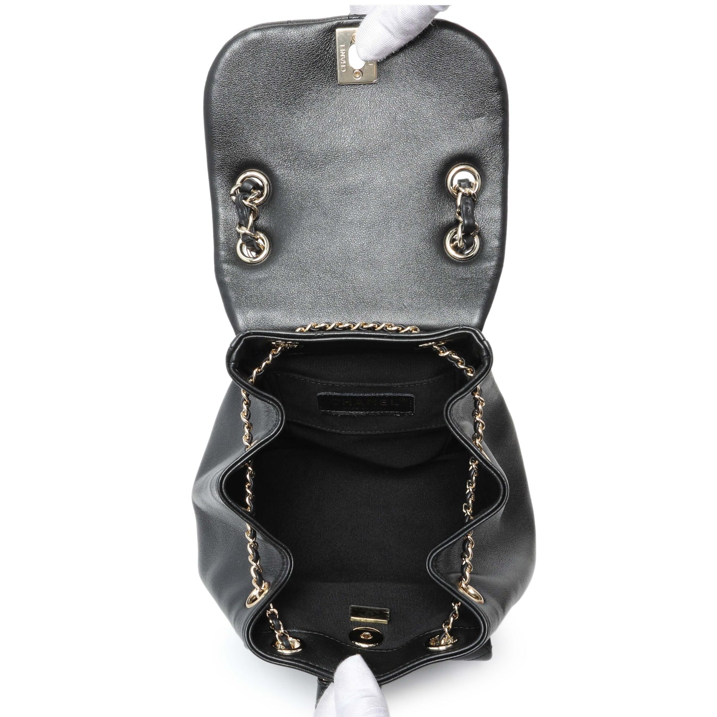 Exclusive Chanel Black Quilted Lambskin Small Duma Drawstring Backpack — Top View