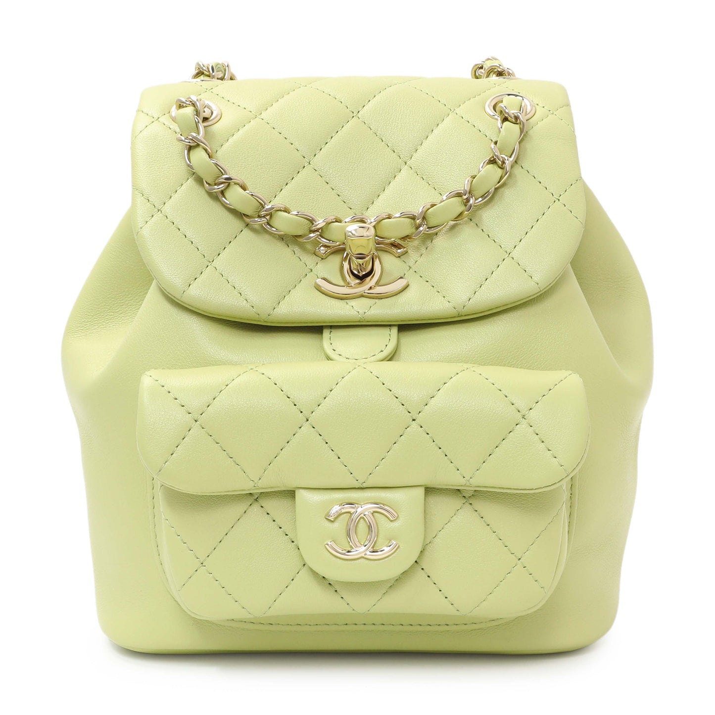 Exclusive Chanel Green Quilted Lambskin Small Duma Drawstring Backpack — Front View