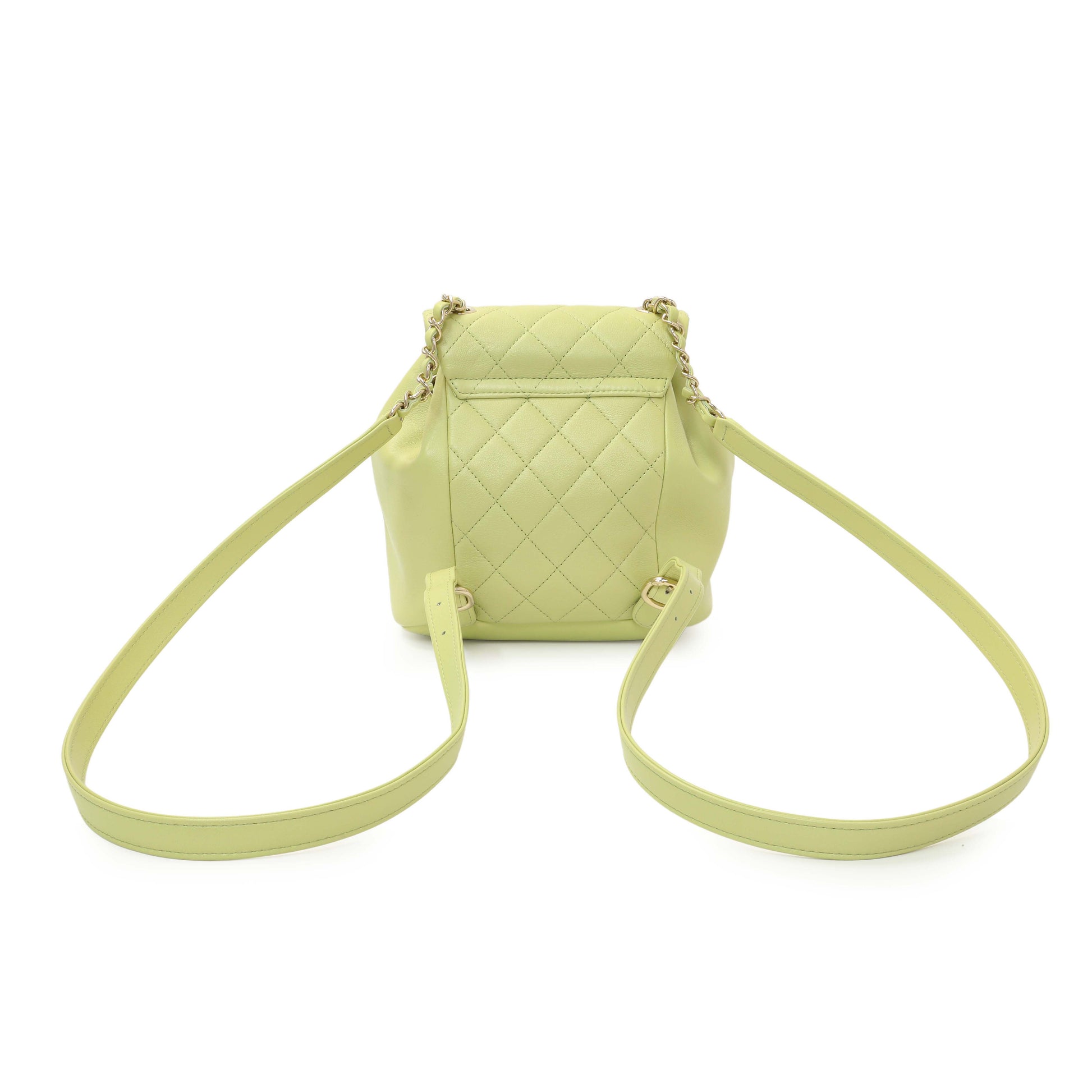 Exclusive Chanel Green Quilted Lambskin Small Duma Drawstring Backpack — Side View