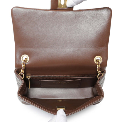 Exclusive Chanel Brown Quilted Lambskin Mini Wenge Wood Flap — Top View
