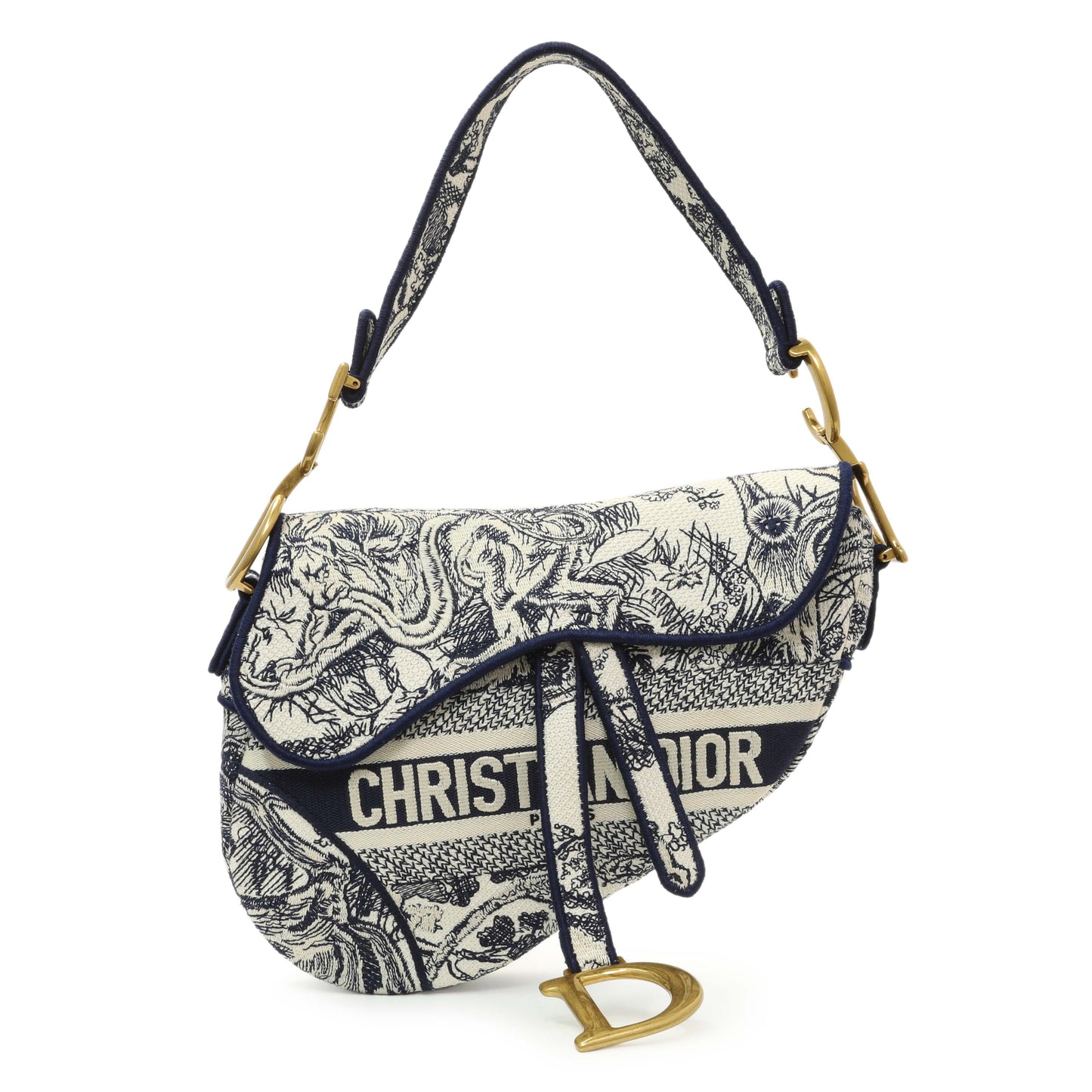 Exclusive Christian Dior Canvas Embroidered Saddle Bag — Front View