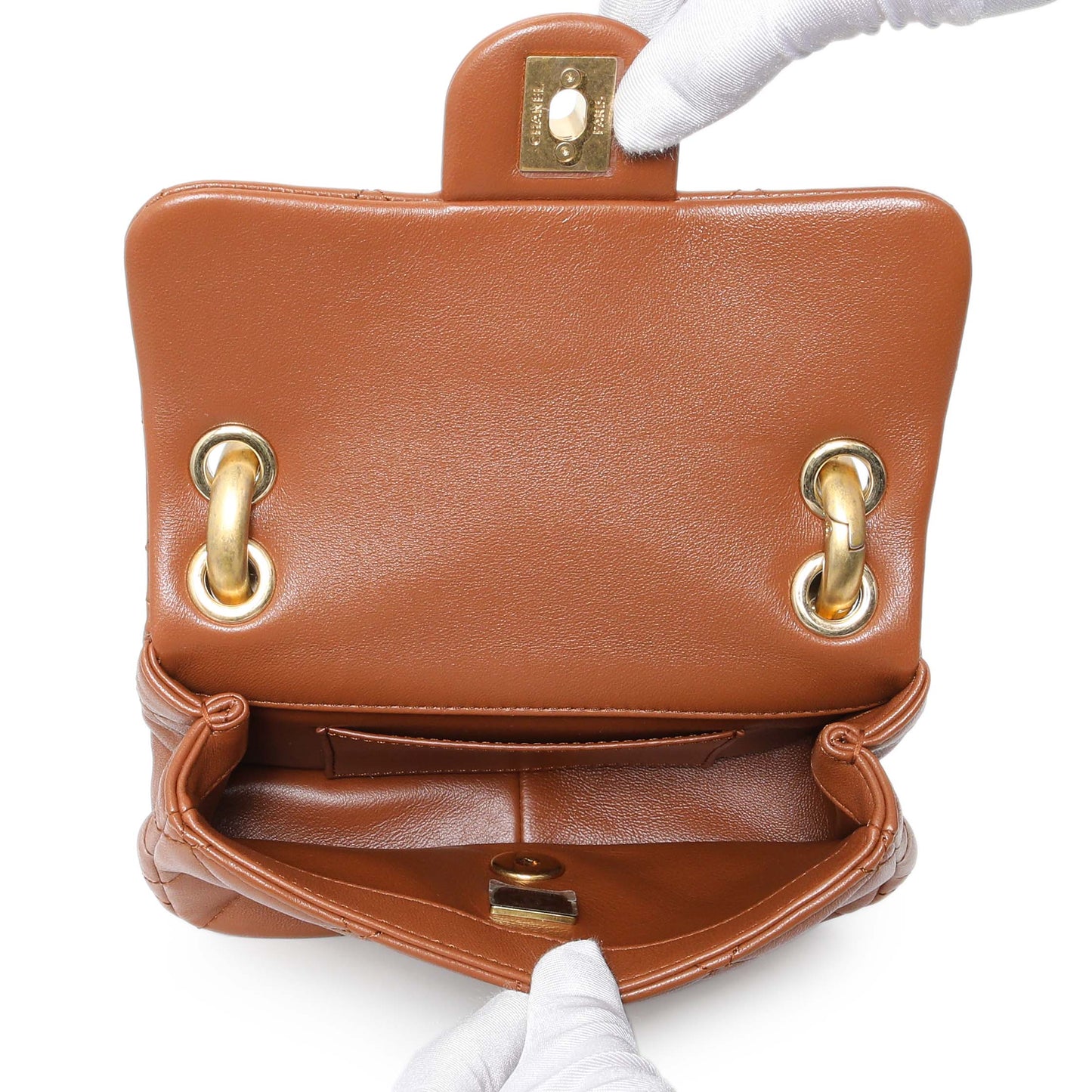 Exclusive Chanel Light Brown Lambskin Wenge Quilted Mini Fashion Wood Square Flap — Top View