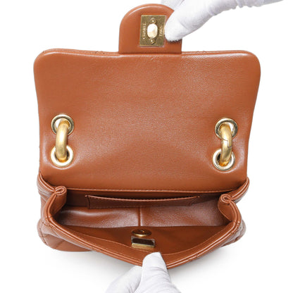 Exclusive Chanel Light Brown Lambskin Wenge Quilted Mini Fashion Wood Square Flap — Top View