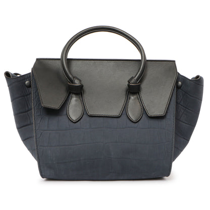Exclusive Celine Navy Crocodile Embossed Nubuck Calfskin Small Tie Knot Tote — Front View