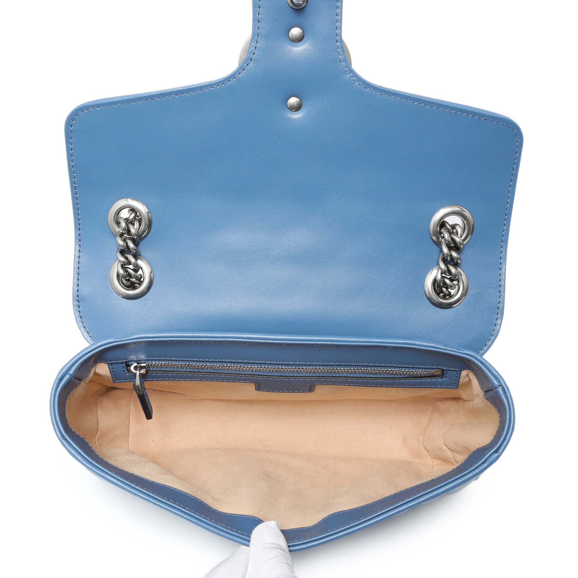 Exclusive Gucci Blue Calfskin Matelasse Aria Small GG Marmont Shoulder Bag — Alternate View 8