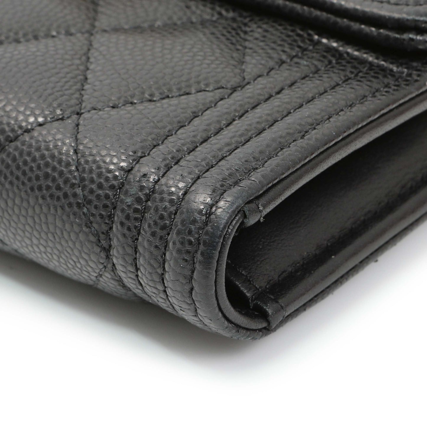 Exclusive Chanel Black Caviar Quilted Compact Boy Wallet — Detail View