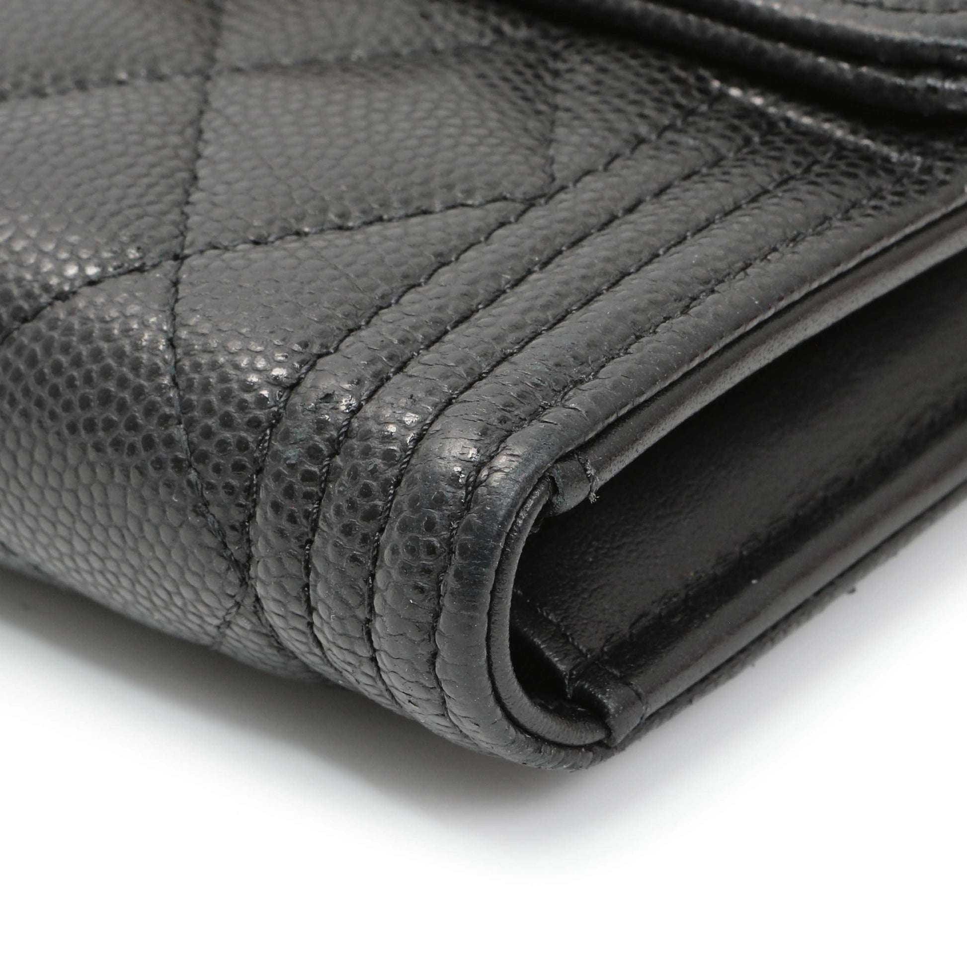 Exclusive Chanel Black Caviar Quilted Compact Boy Wallet — Detail View
