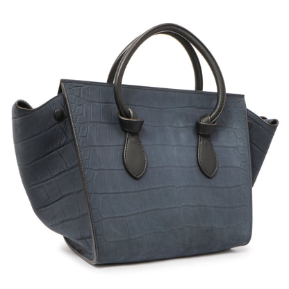 Exclusive Celine Navy Crocodile Embossed Nubuck Calfskin Small Tie Knot Tote — Side View