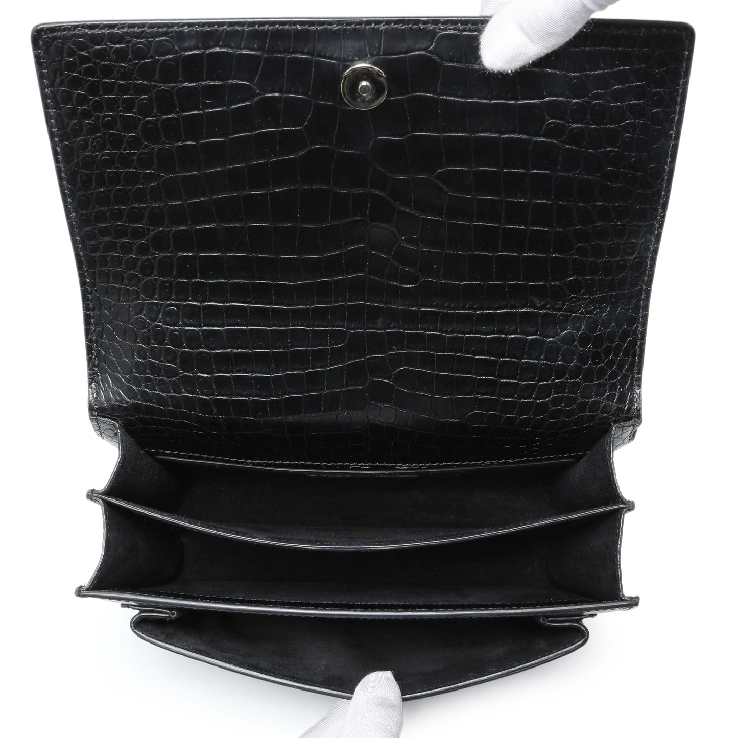 Exclusive Saint Laurent Black Crocodile Embossed Calfskin Medium Monogram Sunset — Top View