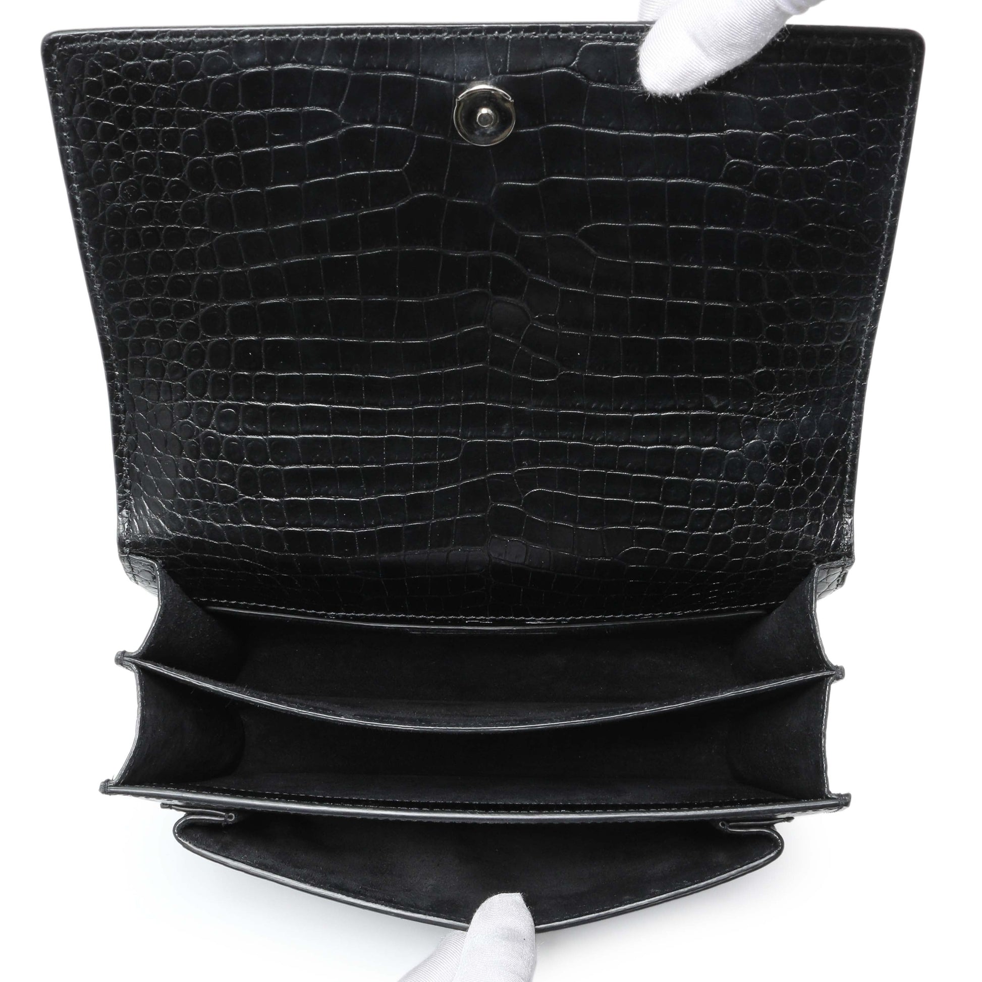 Exclusive Saint Laurent Black Crocodile Embossed Calfskin Medium Monogram Sunset — Top View