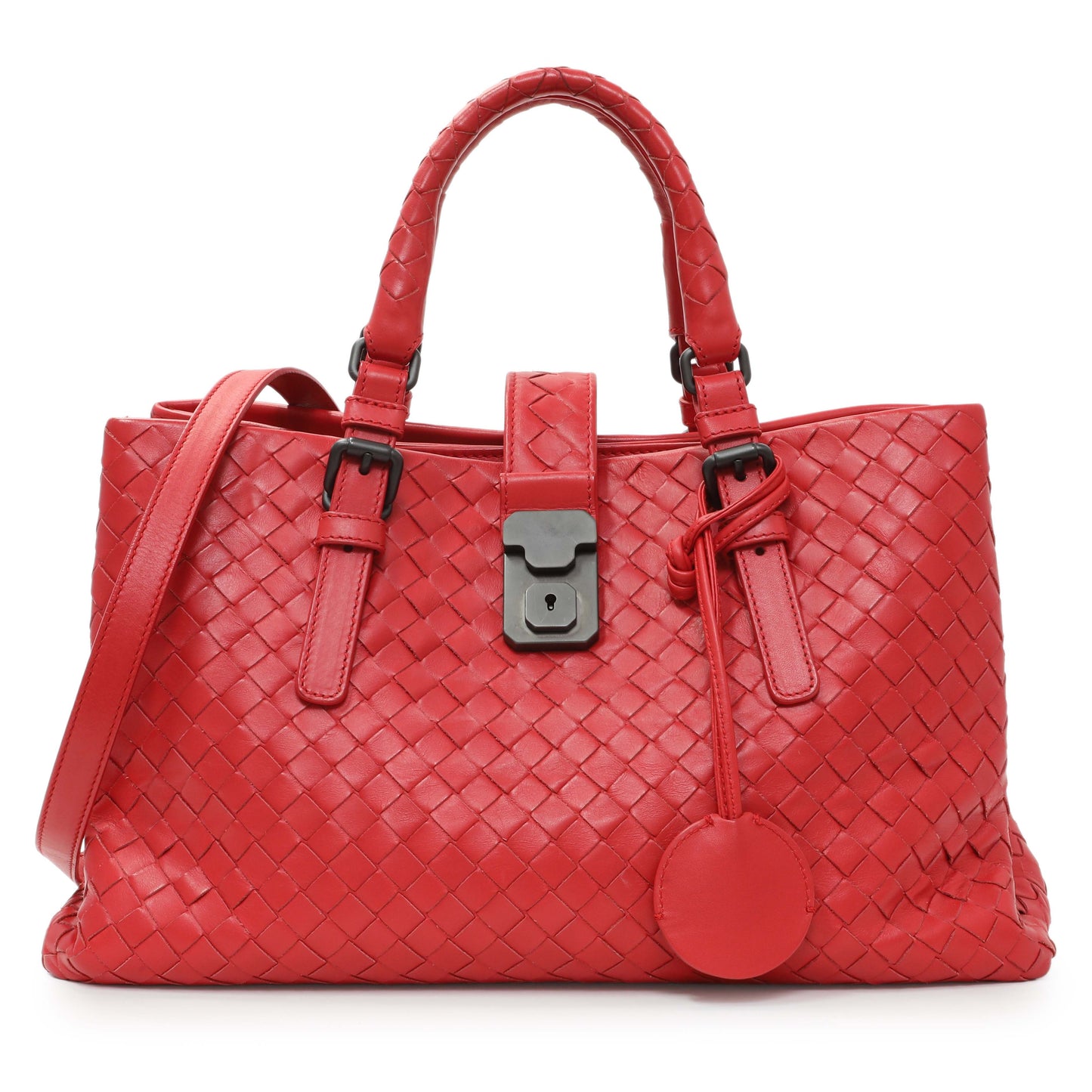Exclusive Bottega Veneta Red Intrecciato Small Roma Tote — Front View