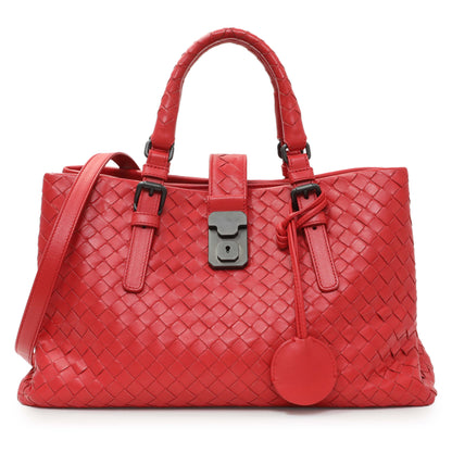Exclusive Bottega Veneta Red Intrecciato Small Roma Tote — Front View