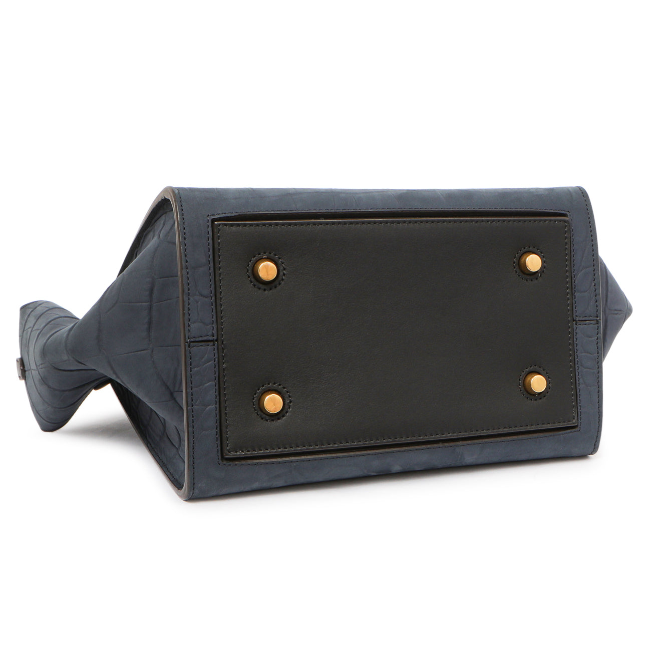 Exclusive Celine Navy Crocodile Embossed Nubuck Calfskin Small Tie Knot Tote — Back View