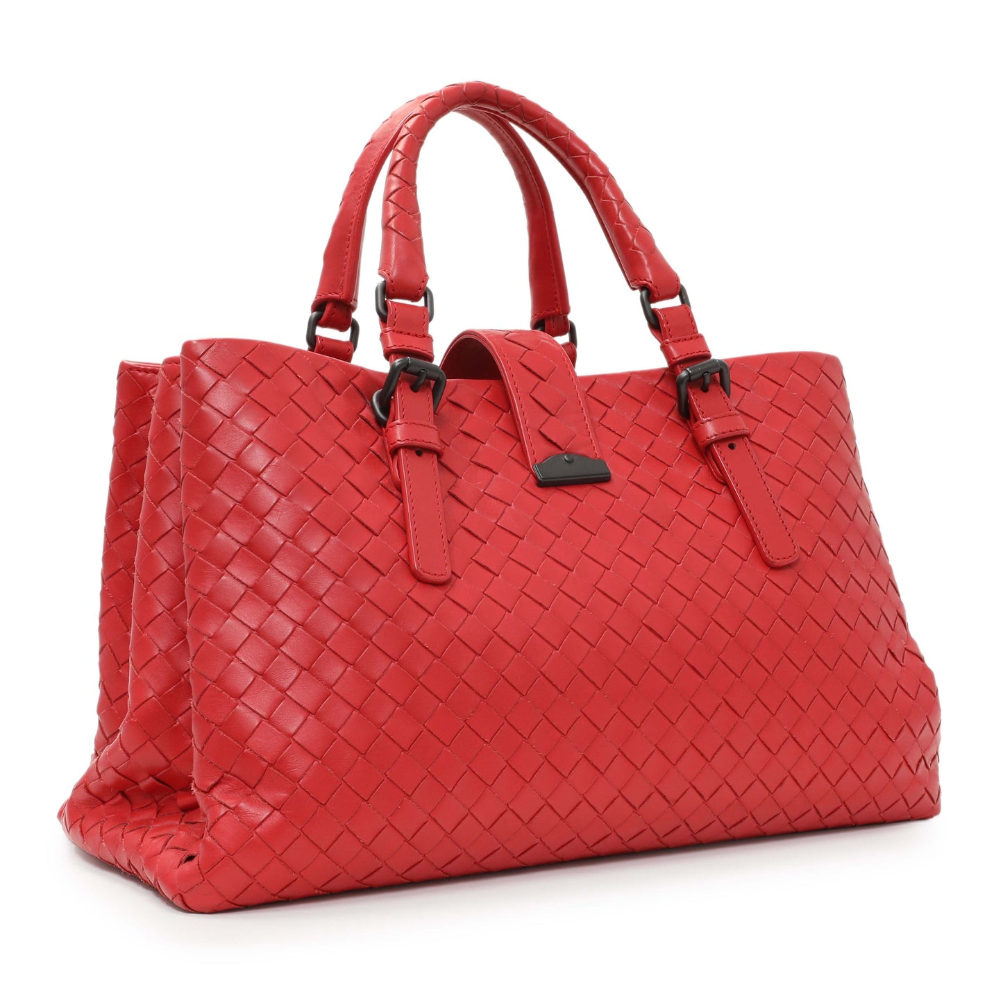 Exclusive Bottega Veneta Red Intrecciato Small Roma Tote — Side View
